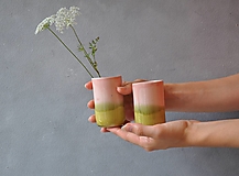Dekorácie - Váza, hrnček, pohár na zubnú kefku ružovo zelený - 14844258_