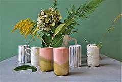 Dekorácie - Váza, hrnček, pohár na zubnú kefku ružovo zelený - 14844264_