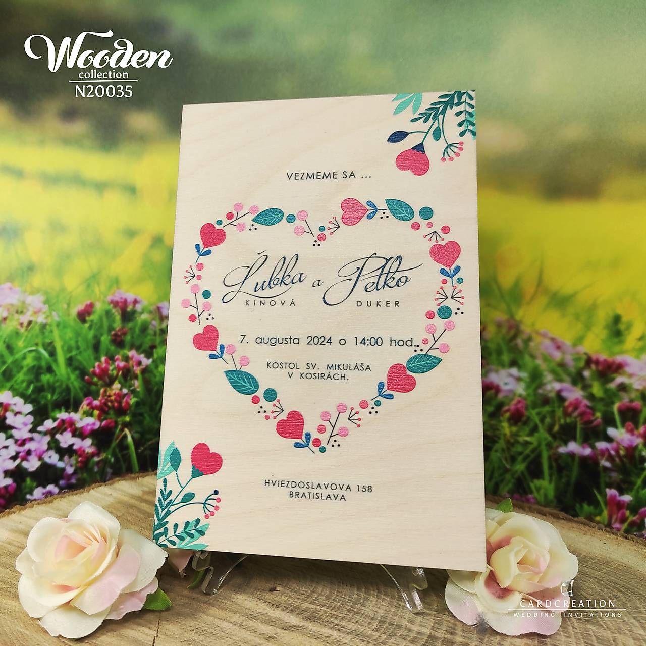 svadobné oznámenie na drevenej preglejke N20035 (101 a viac ks)