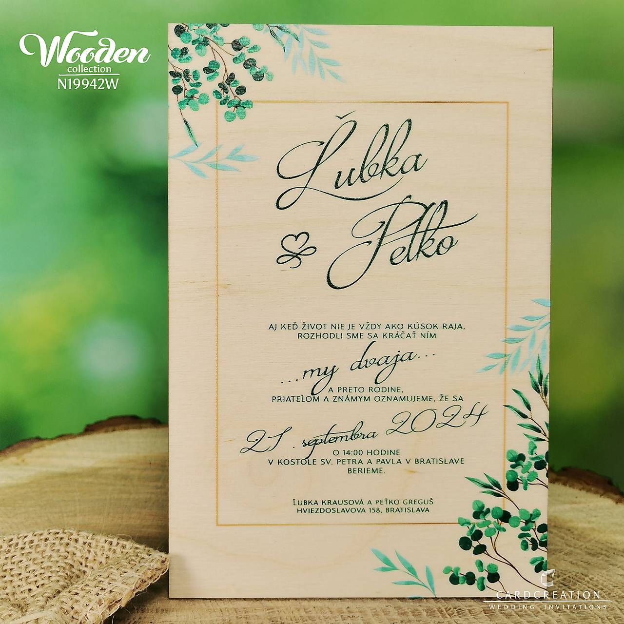 Drevené svadobné oznámenie 19942W (71-100 ks)