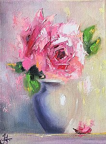 Obrazy - Obraz "Ruža" - olejomaľba na plátne, 18x24cm - 14844377_