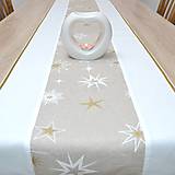 Úžitkový textil - GOLD MANON - zlaté a biele hviezdy na béžovej - slávnostný behúň - 14846180_