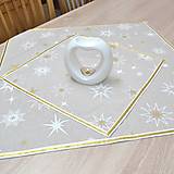 Úžitkový textil - GOLD MANON - zlaté a biele hviezdy na béžovej - obrus štvorec - 14846751_