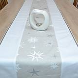 Úžitkový textil - SILVER MANON - STRIEBORNé a biele hviezdy na béžovej - slávnostný behúň - 14846795_