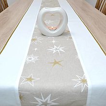 Úžitkový textil - GOLD MANON - zlaté a biele hviezdy na béžovej - slávnostný behúň - 14846180_
