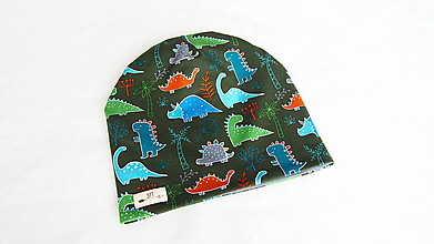 Detské čiapky - Detská čiapka dvojvrstvová- dinosaurus farebný - 14847067_