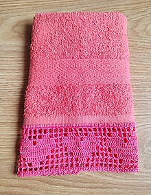 Úžitkový textil - Froté uterák s háčkovanou krajkou, ružový - 14845573_