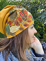 Čiapky, čelenky, klobúky - Maľovaná čiapka Jeseň  - horčicová - 14849098_