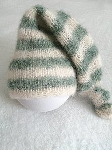 Detské čiapky - Newborn prúžkovaná čiapočka s uzlíkom (Svetlozelená 21) - 14848691_