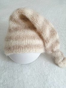 Detské čiapky - Newborn prúžkovaná čiapočka s uzlíkom (Svetlobéžová 04) - 14848692_