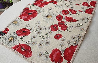 Úžitkový textil - Prestieranie s čipkou maky a margarétky (134×40cm) - 14852346_