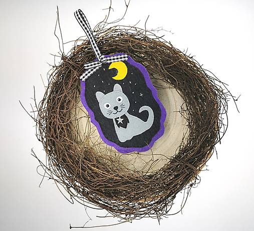 Dekorácie - Halloween závesná dekorácia (mačka) - 14853078_