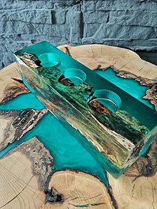 Svietidlá - Unikátny svietnik z jaseňa a epoxidovej živice - 14851878_