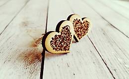 Pánske šperky - Manžetové gombíky drevené srdcia - 14854432_
