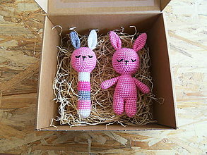 Hračky - Set 2 háčkovaných hračiek - zajkov pre bábätko - 14855009_