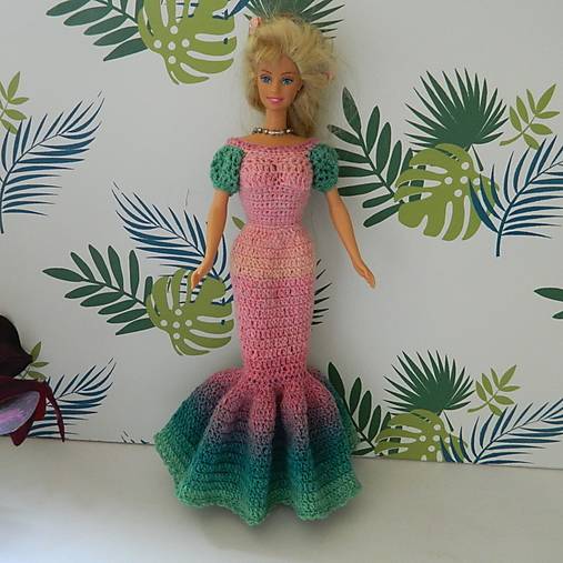  - Háčkované šatičky pre Barbie (zelenoružové šaty) - 14854995_