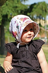 Detské čiapky - Letný detský ľanový čepček vtáčik (čepček) - 14859068_