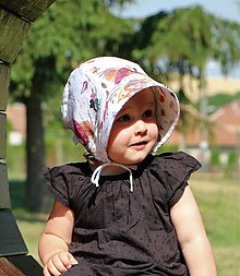 Detské čiapky - Letný detský ľanový čepček vtáčik - 14859072_