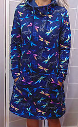 Šaty - Mikinové šaty s kapucí - barevné vážky S - XXXL - 14857941_