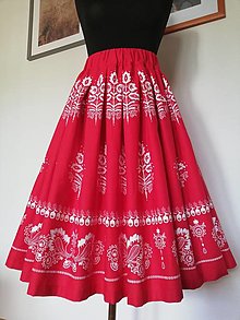 Sukne - Folk skladaná sukňa  -bordúra červená - 14857384_
