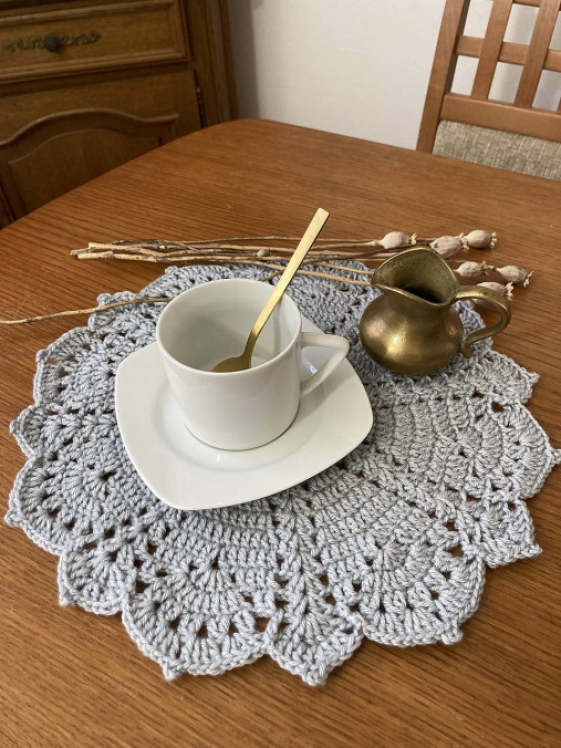 Úžitkový textil - prestieranie "háčkované" SOFT GRAY" - 14859049_