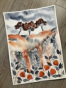 Grafika - Originál akvarel Jesenná príroda - 14859329_
