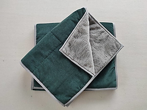 Úžitkový textil - VLNIENKA prehoz trojitý na gauč a taburetku Velvet Grey a Conce Green má mieru - 14864326_
