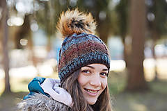 Čiapky, čelenky, klobúky - Hnedo-modrá melírovaná čiapka - 14865401_