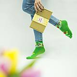 Ponožky, pančuchy, obuv - Ponožky zelené folk kvietky - 14863531_