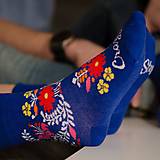 Ponožky, pančuchy, obuv - (F04) Ponožky modré folk kvietky - 14865730_