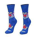 Ponožky, pančuchy, obuv - (F04) Ponožky modré folk kvietky - 14865731_