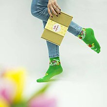 Ponožky, pančuchy, obuv - (F03) Ponožky zelené folk kvietky - 14863531_
