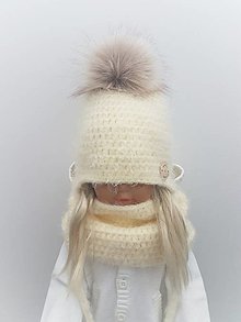 Detské čiapky - Detský zimný set (smotana) - 14867848_