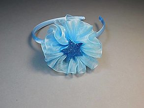 Ozdoby do vlasov - Detská čelenka saténová - kvet veľký zo stuhy (bledomodrá + modrá hviezdička 113) - 14868209_