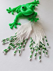 Náušnice - Korálkové náušnice "Linea" (bielo-zelené) - 14866729_