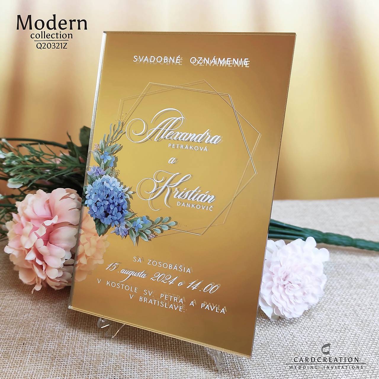 Svadobné oznámenie na zlatom zrkadle Q20321 (101 a viac ks)