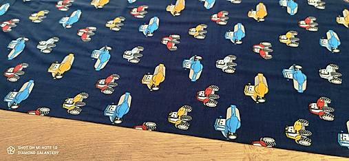 Textil - Úplet - Traktor, Báger - cena za 10 centimetrov (Modrá) - 14870046_