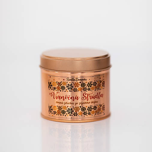 VÝPREDAJ - Sójová sviečka v plechovke - RoseGold - Vianočná Štrúdľa - 185g/45hod