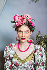 Čiapky, čelenky, klobúky - Frida obojstranná čelenka "čaj v ružovej záhrade" - 14872291_