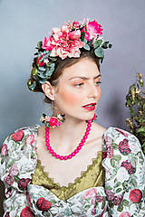 Čiapky, čelenky, klobúky - Frida obojstranná čelenka "čaj v ružovej záhrade" - 14872294_