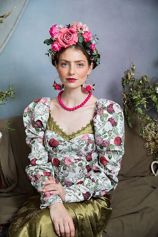 Kruhové Frida náušnice "čaj v ružovej záhrade"
