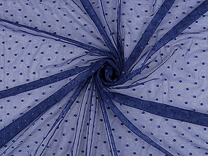 Textil - Elastický tyl s bodkami PAD (modrá tmavá) - 14871071_