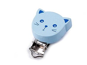 Galantéria - Drevený klip na dudlík, 3,5cm, mačka (svetlo-modrá) - 14874663_