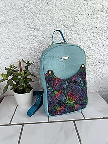 Batohy - Korkový batoh modrý s dúhovými korytnačkami - 14875270_
