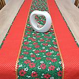 Úžitkový textil - OTO - Vianočné ruže červeno bielo zlaté na zelenej - vianočný obrus behúň 2 - 14873279_