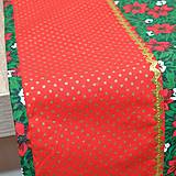 Úžitkový textil - OTO - Vianočné ruže červeno bielo zlaté na zelenej - vianočný obrus behúň 2 - 14873281_
