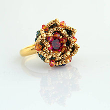 Prstene - Farebný prsteň v tvare kvetu (Ag925 24K) - 14878202_
