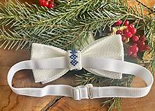 Pánske doplnky - Vyšívaný folkový motýlik - modrý I (bielo-modrý) - 14877416_