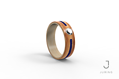 Prstene - Zásnubný drevený prsteň Oliva & lapis lazuli & zirkón - 14876670_