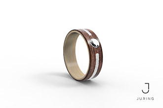 Prstene - Zásnubný drevený prsteň Orech & mramor & zirkón - 14876587_